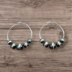 Earrings Navajo Pearls, Southwestern style sterling silver, Hoops silver, USA
